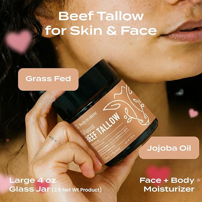 Body Restore Grass Fed Whipped Beef Tallow Balm for Face & Body – Manuka Honey, Jojoba Oil, Cocoa Butter – Deep Moisture for Dry, Cracked Skin – Non-Greasy, Fast Absorbing – Made in USA – Unscented