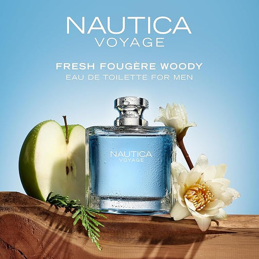 Nautica Voyage Eau De Toilette, Cologne and Fragrance For Men, Fresh, Romantic, Fruity Scent Woody, Aquatic Notes of Apple, Water Lotus, Cedarwood, and Musk Ideal Day Wear, Long Lasting 3.3Fl oz