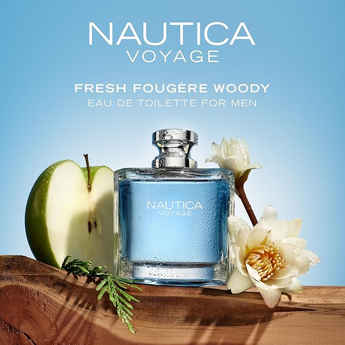 Nautica Voyage Eau De Toilette, Cologne and Fragrance For Men, Fresh, Romantic, Fruity Scent Woody, Aquatic Notes of Apple, Water Lotus, Cedarwood, and Musk Ideal Day Wear, Long Lasting 6.7Fl oz