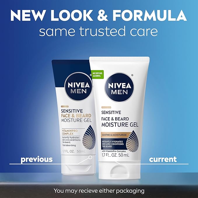 NIVEA MEN Sensitive Face and Beard Moisture Gel, Gentle Face and Beard Moisturizer for Men Instantly Hydrates Skin and Conditions Beards, 1.7 Fl Oz Tube, Pack of 3