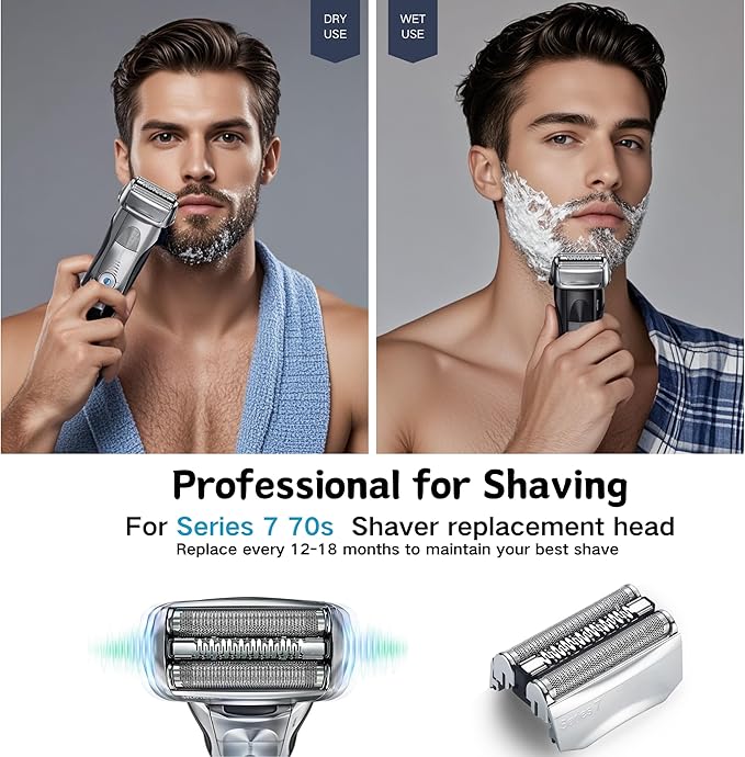 2pc Series 7 70S Electric Shaver Replacement Head for BRAU n Series 7, Compatible with Bra un Series 7 Men Razor for 720cc, 730cc, 735s, 750cc, 760cc, 790cc, and 795cc Etc Shaver Foil