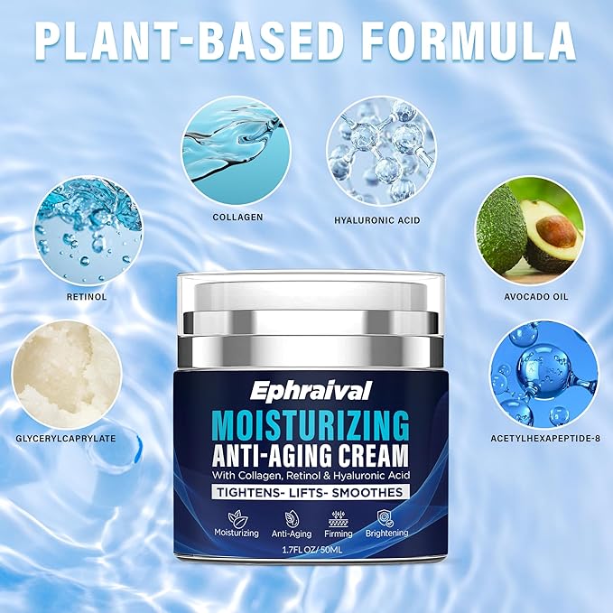 Retinol Anti-Aging Cream for Men: Moisturizing Face Cream with Hyaluronic Acid Vitamin E Peptides - Reduces Wrinkles Firms Skin Lightweight Formula 1.7 fl oz