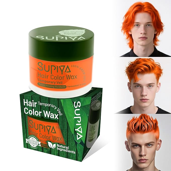 Temporary Hair Styling Color Wax, Orange Hair Dye Color Wax Washable Natural Instant Hair Coloring Cream for DIY Hairstyle for Kids Men Women(Color #45)