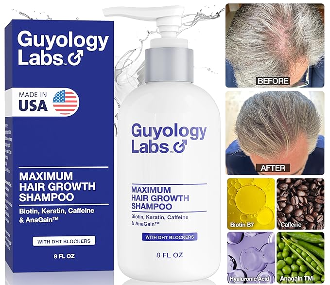 Hair Growth Shampoo For Men - With Conditioner for Thinning Hair - Natural DHT Blockers To Reduce Hair Loss - AnaGain™ - Biotin and Keratin Best for Growth and Thickening - Made in USA - Guyology Labs