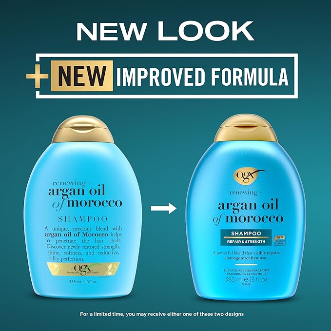 OGX Renewing +Cold-Pressed Argan Oil of Morocco Hydrating Hair Shampoo, Help Moisturize, Soften & Strengthen Hair, Paraben-Free with Sulfate-Free Surfactants, 13 fl oz (Pack of 2)