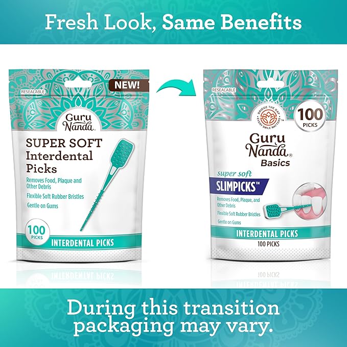 GuruNanda Interdental Picks (Pack of 200), Super Soft & Flexible Rubber Bristles, Dental Floss Picks to Remove Food Debris, Plaque & Go Gentle on Gums