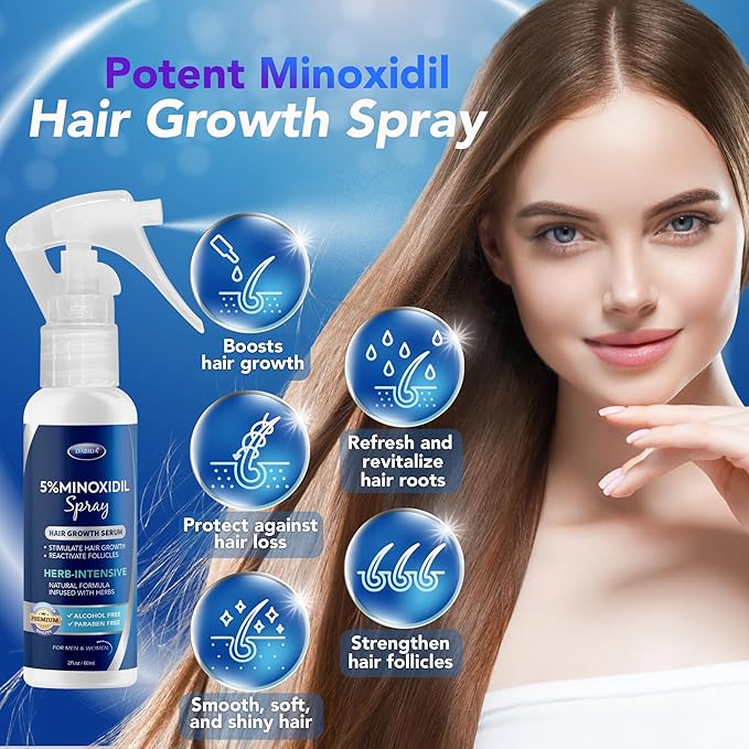 5% Minoxidil Hair Growth for Men and Women: Extra Strength Minoxidil and Biotin Beard Regrowth (2 Fl Oz, Spray 3pcs)