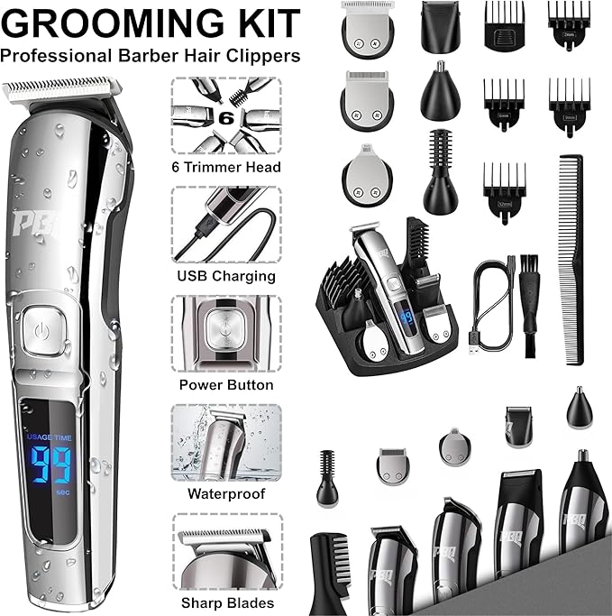 Trimmer for Men Features Waterproof Electric Razor for Your Needs Including Nose, Body, Face and Mustache, Cordless Hair Clippers Shavers for Men Grooming Kit, Silver Color