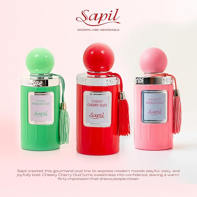 Sapil Cheeky Cherry Oud Eau de Parfum – Long Lasting Unisex Floral Oud Perfume | Cherry, Jasmine & Leather Notes | Sweet Spicy Oud Fragrance | 3.4 oz / 100ml