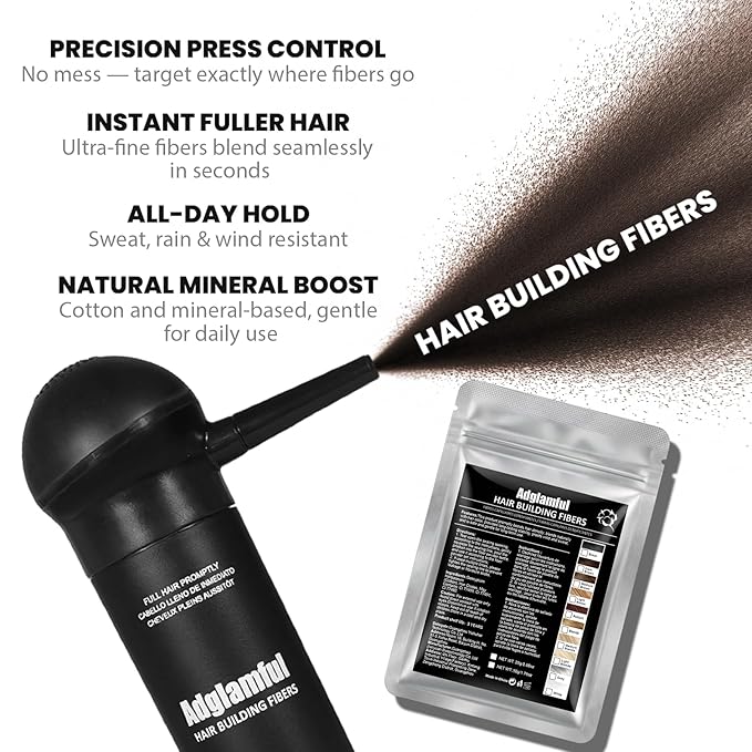2PCS Hair Fibers for Thinning Hair - Hair Building Fibers Spray with Spray Applicator + Refill Pouch, Undetectable & Long-lasting, Instant Hair Coverage for Adults (Medium Brown, 30g+25g)