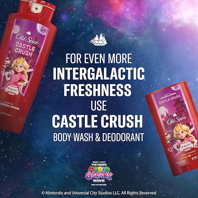 Old Spice Body & Face Wash for Men, x The Super Mario Galaxy Movie, 3X Defense, 24/7 Shower Fresh with Long Lasting Scent, Smell Super with Castle Crush, Celestial Citrus Scent, 24 oz