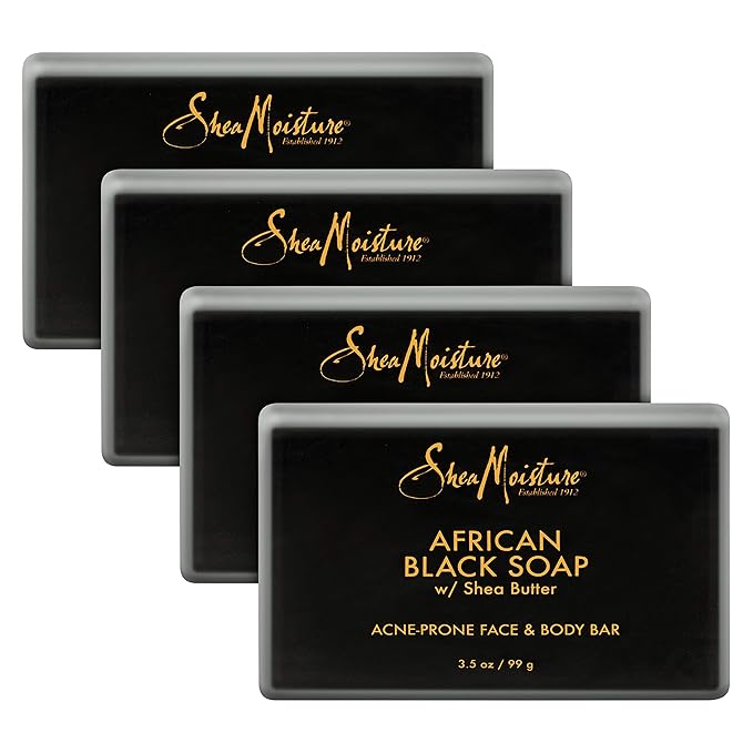 SheaMoisture Face and Body Bar for Oily, Blemish-Prone Skin African Black Soap Paraben Free 3.5 oz 4 Count, facial cleanser
