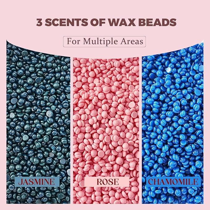 Wax Beads, 1.76lb / 800g Hard Wax Beads Coarse Hair Formula Hard Wax for Hair Removal and Senstive Skin, Wax Beads for Face, Brazilian Bikini,Body Waxing (3Rose&3Jasmine&2Chamomile)