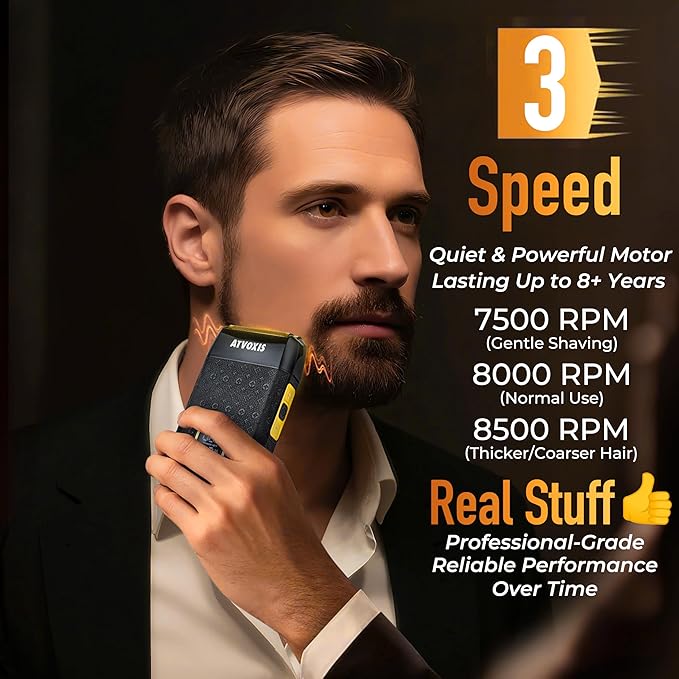 8500RPM Leather-Wrapped Close Shave Foil Shavers for Men, Portable 3-Speed Electric Foil Razor with Travel Case, Cordless 200min Runtime, USB-C Rechargeable, Fast Charging, Charger Included