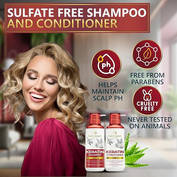 Keratin Shampoo and Conditioner Set – Sulfate Free, All Hair Types – Women and Men – 16.9 Fl Oz (Pack of 2)