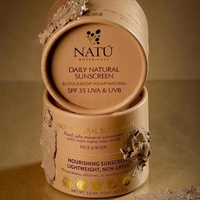 NATÚ BOTANICALS Daily Natural Body & Face Sunscreen SPF 35 – Mineral Zinc Oxide Sunblock Lotion - Broad-Spectrum UVA & UVB Protection - No White Cast, Water Resistant, and Mineral Sunscreen, 2.3oz