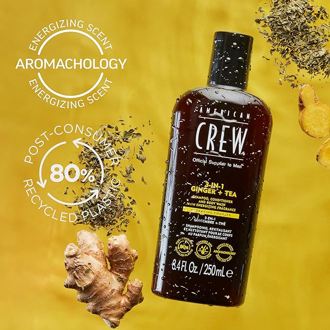 AMERICAN CREW 3-in-1 Ginger & Tea, Shampoo, Conditioner & Body Wash for Men, All-in-One Care with Revitalizing and Refreshing Fragrance, 15.2 fl oz