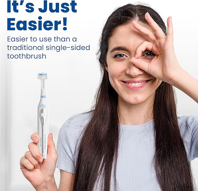 Triple Bristle GO 3-Sided Sonic Electric Toothbrush with Soft Nylon Bristles, Travel Brush for Kids, Adults, Autism and Special Needs