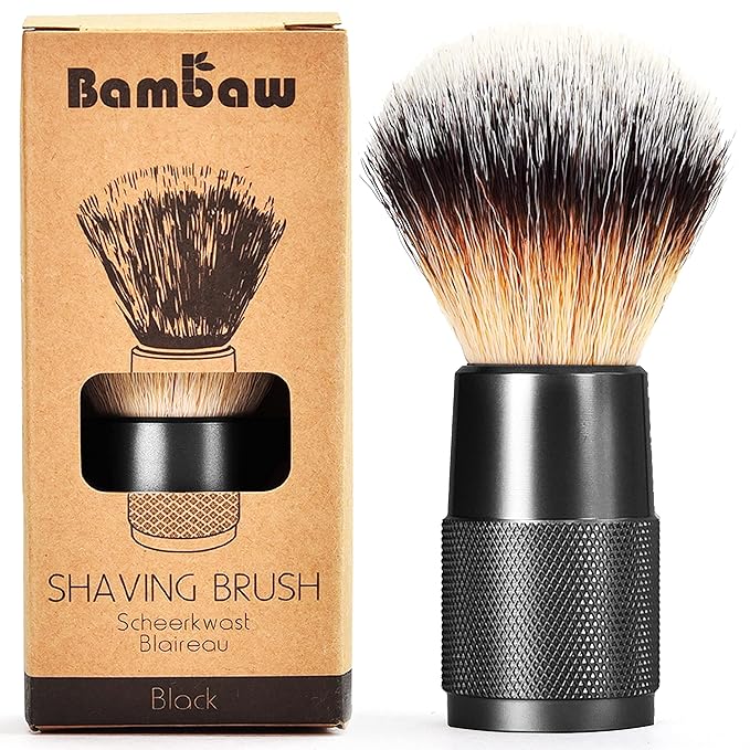 Bambaw - Synthetic Shaving Brush Black | Best Ingrown Hair Treatment | Wet Shaving Brush Shave Brush| Shaving Brush Metal Handle | Your Razor Bump Treatment