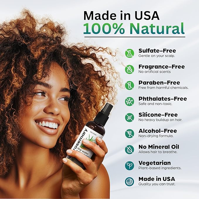 NEW Fermented Rice Water Hair Growth Spray with Rosemary, Biotin, Keratin, Caffeine, Vitamins C & B5 - For Thinning Hair, Hairfall, Thicker, Longer, Softer Hair - All Hair Types - Men & Women