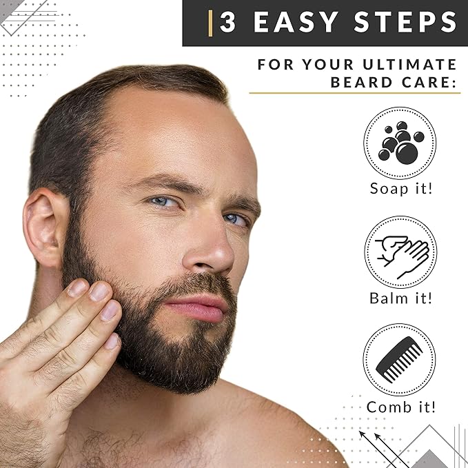Hunter Jack Beard Kit for Men - Sandalwood Beard Comb, Beard Soap, and Beard Balm - Fine Tooth Mustache Comb - Mens Beard Kit for Care and Grooming in Premium Gift Box
