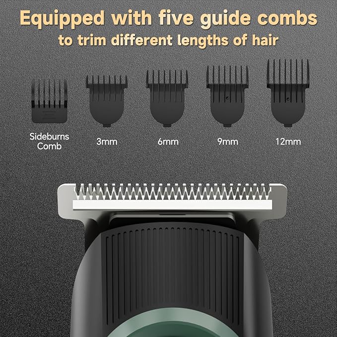 Beard Trimmer for Men: Professional Barber Hair Clippers, 5-in-1 Cordless Grooming Kit, Rechargeable Electric Razor & Shaver for Face, Mustache, Body, Ear, Nose Hair Trimmer with LED Display, Cyan