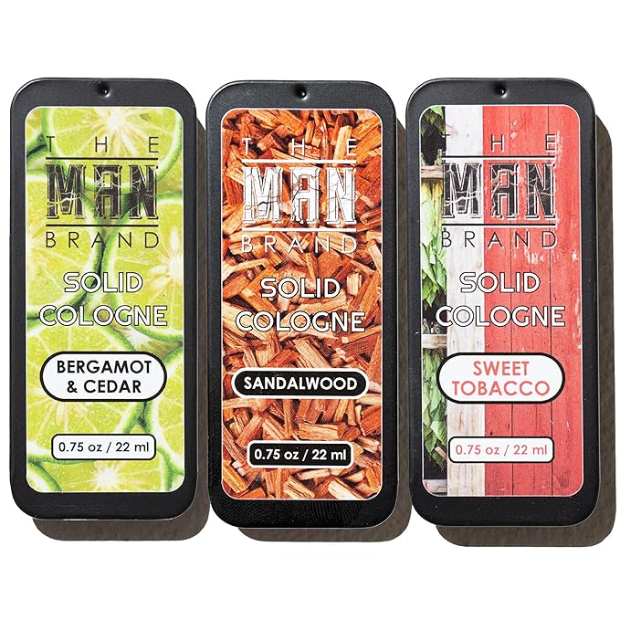 Solid Cologne Sample Pack in Vintage Slide Tin, Cologne Balm with a Sweet Tobacco, Citrus Bergamot, and Sandalwood Men's Fragrance (3 Pack of 0.75 Ounce Each)