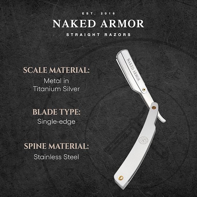 Best Shavette Straight Razor - Replaceable Blade Straight Razor, Metal Handle Shavette, No Stropping or Honing, Great For Beginners, Starter Blade, Hygienic, Close Shave, Leather Case (Silver)