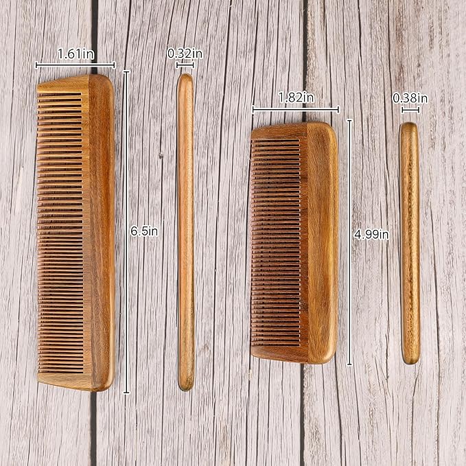 Onedor Wooden Comb, Personalized Custom Fine Tooth Combs for Men's Hair, Beard & Mustache, Anti-Static Sandalwood Comb, 100% Nature Handmade, Customized Gifts for Men - With Leather Case