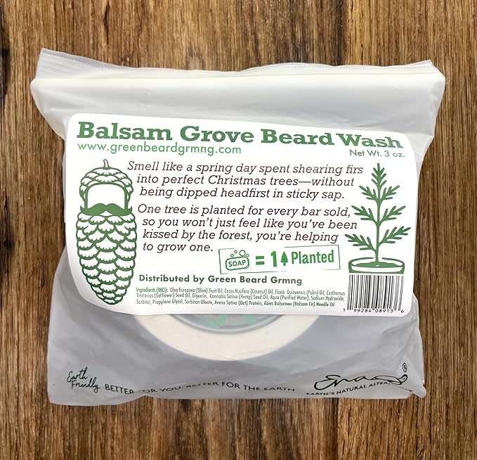 Natural Beard Wash Bar for Men – Solid Shampoo with Olive Oil & Hempseed Oil – Cleans, Softens, and Moisturizes – Beard & Mustache Wash Bar 3 Ounce (Pack of 1), Balsam Grove