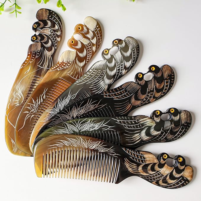 Symbol of Love, Peace and Happiness, Natural Buffalo Horn Comb, Bone Ox Horn Comb Anti Static for Hair, Horn Combs for Women Christmas Gifts (Pigeon)