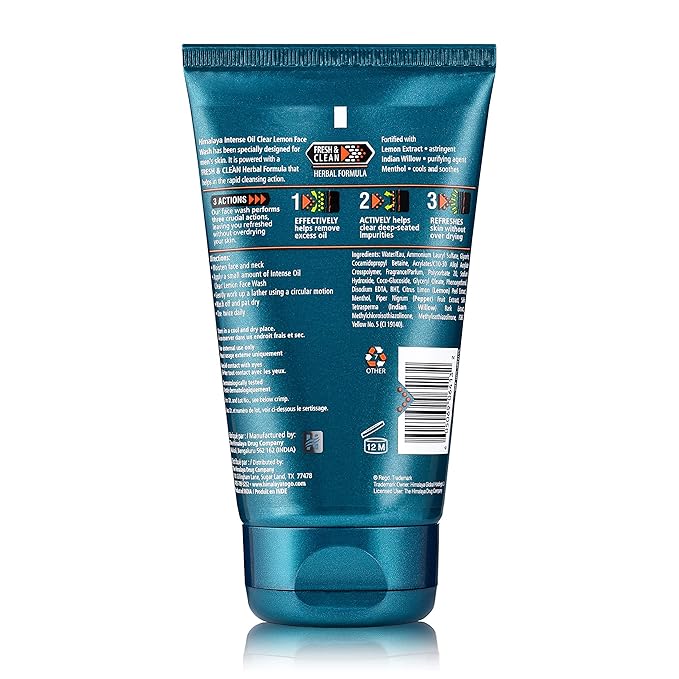 Himalaya Men's Intense Oil Clear Lemon Face Wash, Deep Cleaning Daily Facial Cleanser, Non-Drying, For Normal to Oily Skin, 3.38 oz
