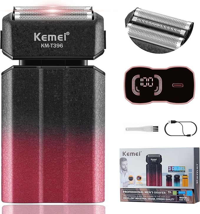 KEMEI Electric Razor for Men,Shavers,Foil Shaver,Mens Electric Razors for Shaving Face/Beard, Men's Electric Shavers,Cordless,USB-C Fast Rechargeable,Close Shave,Travel/Home/Barber,KEMEI T396