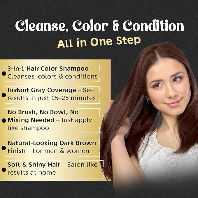 Herbishh Hair Color Shampoo for Gray Hair – Magic Hair Dye Shampoo – Colors Hair in Minutes–Long Lasting–500 Ml–3-In-1 Color for Women & Men –Ammonia-Free (Chestnut Brown)