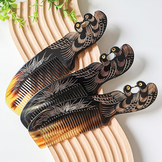 Symbol of Love, Peace and Happiness, Natural Buffalo Horn Comb, Bone Ox Horn Comb Anti Static for Hair, Horn Combs for Women Christmas Gifts (Pigeon)