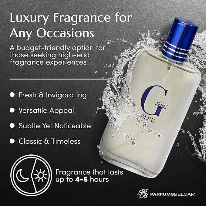 PB ParfumsBelcam G Eau Blue Eau de Toilette Spray – Men’s Cologne, Long-Lasting Summer Fragrance for Men and Teen Boys, Perfume para Hombre – 3.4 Fl Oz – Fresh Blue Scent
