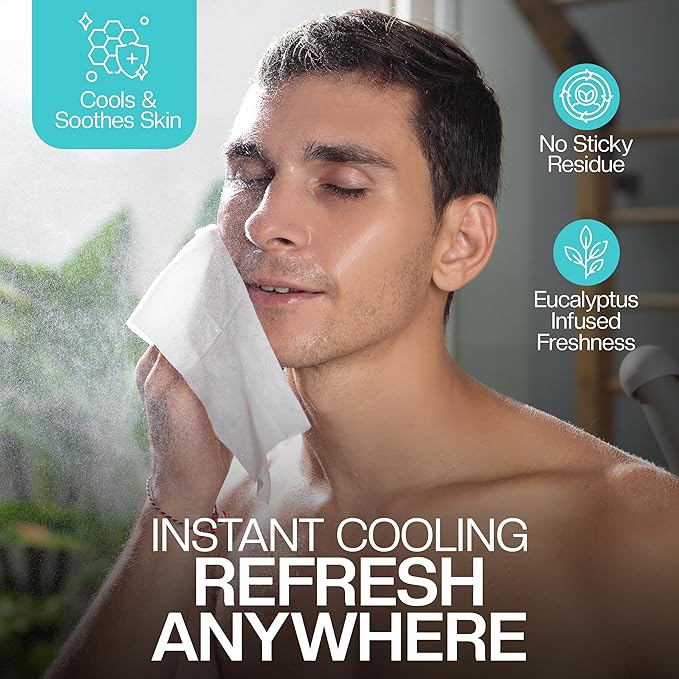Men's Cooling Face + Body Cleansing Wipes - 4 Pack - 120 Count Post Workout Travel Towlettes