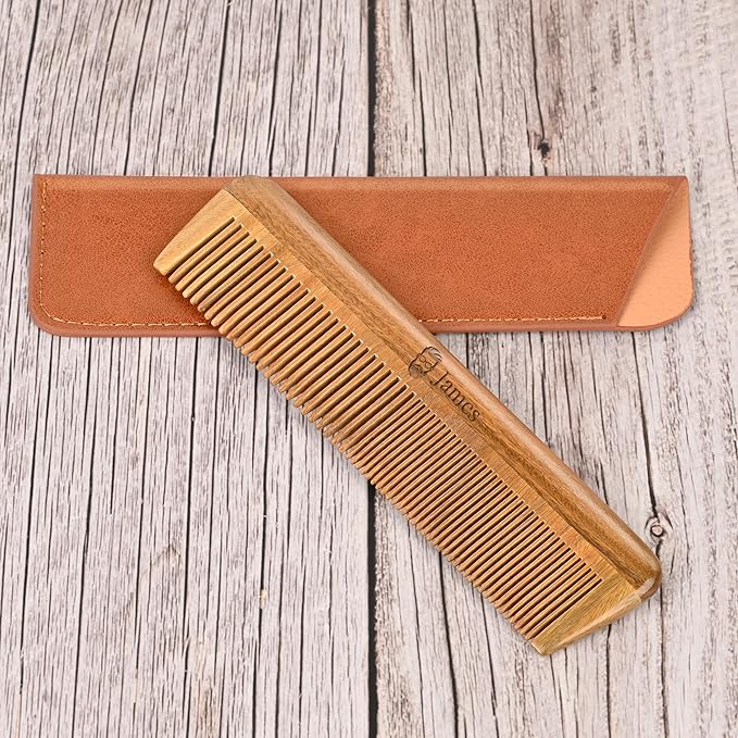 Onedor Wooden Comb, Personalized Custom Fine Tooth Combs for Men's Hair, Beard & Mustache, Anti-Static Sandalwood Comb, 100% Nature Handmade, Customized Gifts for Men - With Leather Case
