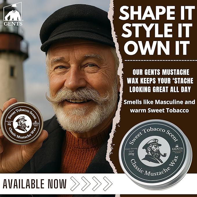 G.B.S Strong Hold Sweet Tobacco Scented Mustache Wax, Easy Application, Restyleable, long lasting hold with Styling Comb (1.7 oz) (Pack of 1, Sweet Tobacco)
