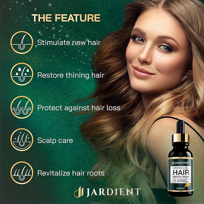 Minoxidil 5% Serum for Men and Women: Hair Growth Oil with Monoxide, Biotin, Beard Growth Kit - Minoxidil Serum - 1 Fl Oz - Prevent Hair Loss, Regrowth Treatment