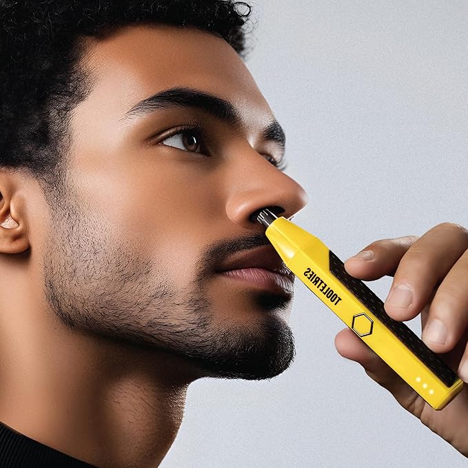 TOOLETRIES The Ranger - Electric Nose & Ear Hair Trimmer for Men, Wet/Dry Nose Clippers with Stainless Steel Blades, Waterproof, Rechargeable Li-Ion Battery, LED Spotlight, Travel Lock - Yellow