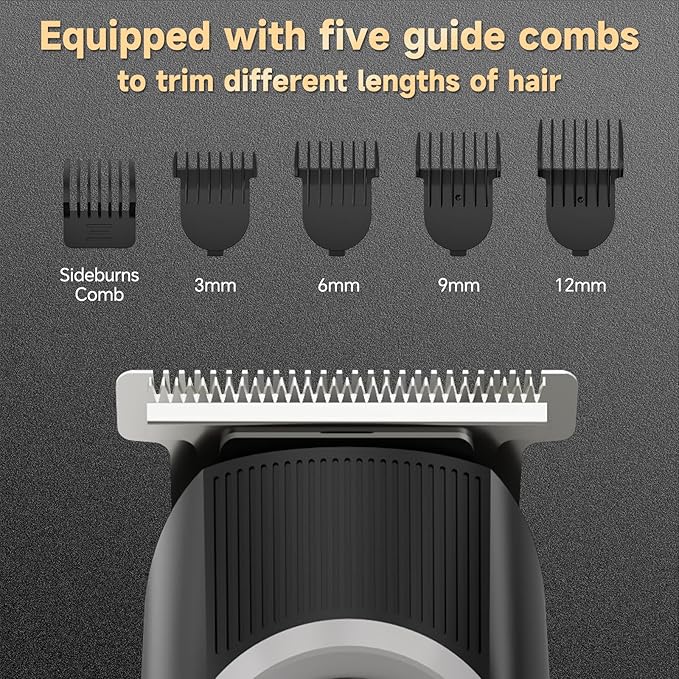 Beard Trimmer for Men, Professional Mustache Trimmer, Rechargeable Electric Razor for Men with T-Blade, Cordless Hair Clippers, Mens Grooming Kits for Body/Face/Ear/Nose, LED Display, Gray