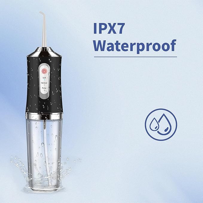Water-Flosser-Cordless-Teeth-Cleaner MAKJUNS Water Dental Flosser with 3 Modes 4 Jets Rechargeable IPX7 Waterproof for Travel Home Braces(Black)