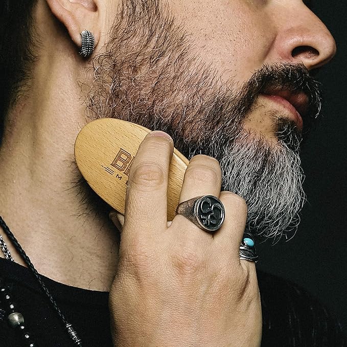 BRV MEN Beard Brush | Firm Boar Bristles | First-Cut Boar Hair Bristles | The Ideal Gift For Men (Beechwood)