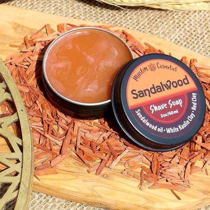 Sandalwood Shave soap | Mens Natural solid shaving cream | Oat Protein | Exotic woodsy fragrance | Brazilian Clay || Made in Canada - Muslim Cosmetics - Sandalwood 2oz