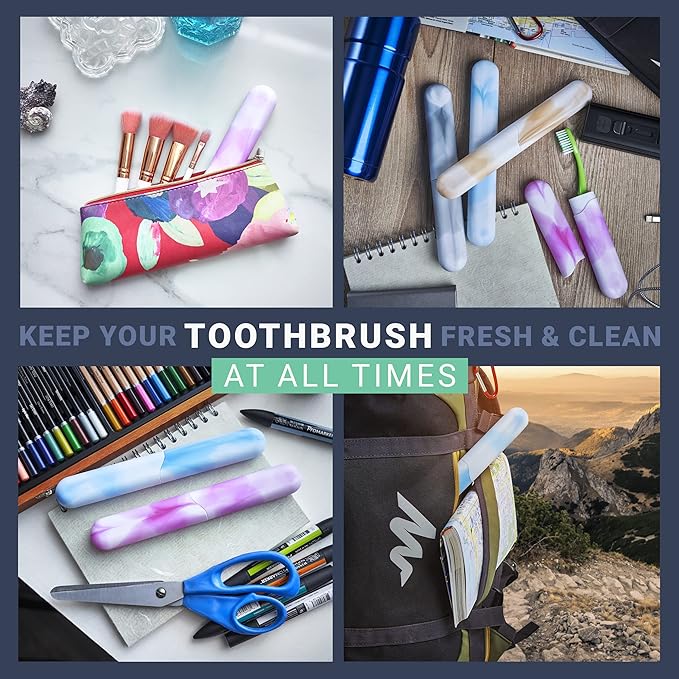 8 PCs Elite Travel Toothbrush Case with Drainage Holes–Portable, Breathable Plastic Toothbrush Holder Travel Covers–Ideal for Camping, Trips & Daily Use Cute Tooth brush Cover Container– Multi Colors