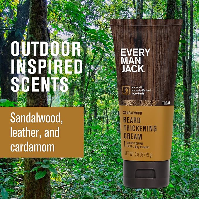 Every Man Jack Beard Thickening Cream - Strengthens, Thickens, Nourishes Beard - Light Sandalwood Scent - Made with Naturally Derived Ingredients like Biotin, Vitamin B6, Soy Protein - 2.8oz - 2 Pack
