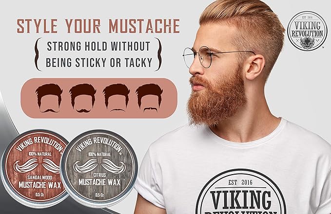 Viking Revolution Mustache Wax 2 Pack - Beard & Moustache Wax for Men - Strong Hold Helps Train Tame & Style (Citrus & Sandalwood, 2 pack)