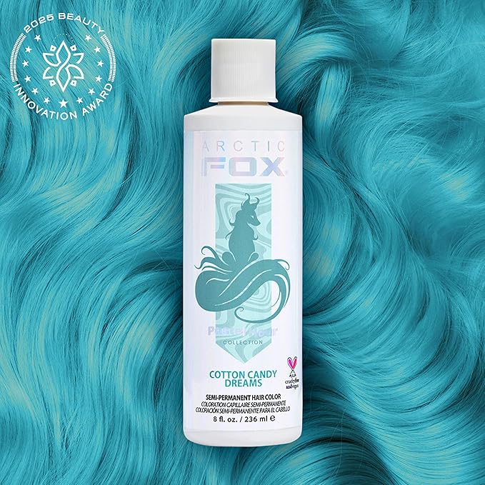Arctic Fox Semi-Permanent Hair Dye, Vegan & Cruelty-Free, Pastel Blue, Ammonia-Free, Conditioning, For Bleached Hair, Long Lasting Color, Unisex, 8 Fl Oz, Cotton Candy Dreams