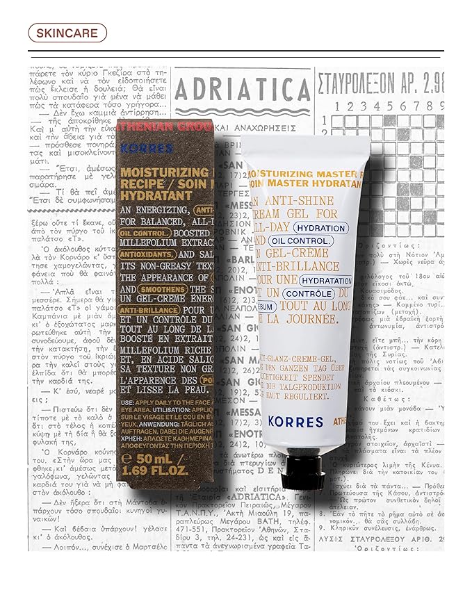 KORRES Athenian Grooming Mattifying Moisturizer for Men with Salicylic & Hyaluronic Acid, Lightweight Pore-Minimizing Face Cream, Silicone-Free, Vegan, 1.69 fl oz